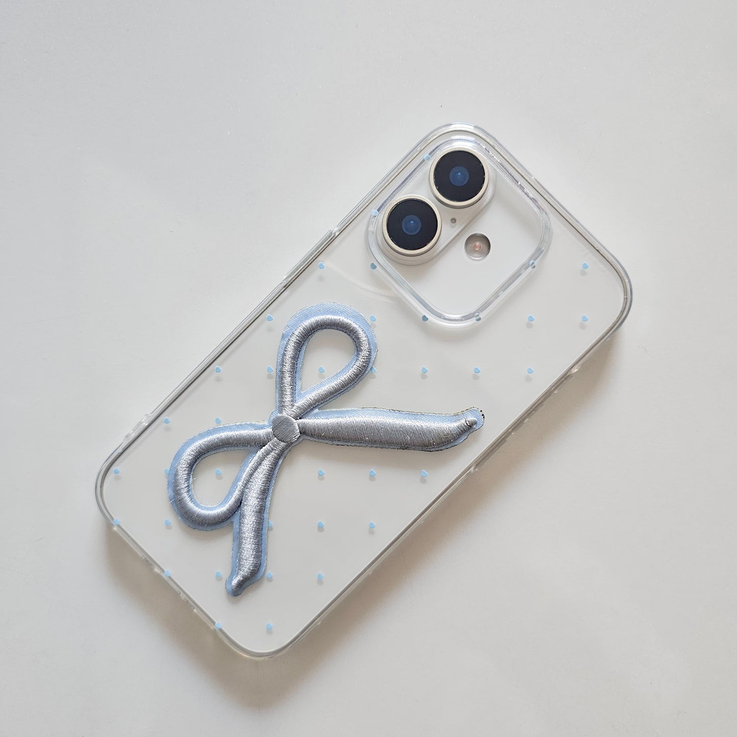 Baby Blue Clear 3D embroidered Bow Case