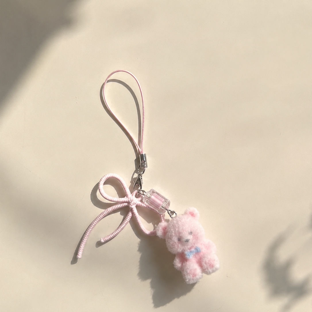Cute Pink Teddy & Bow Phone Charm