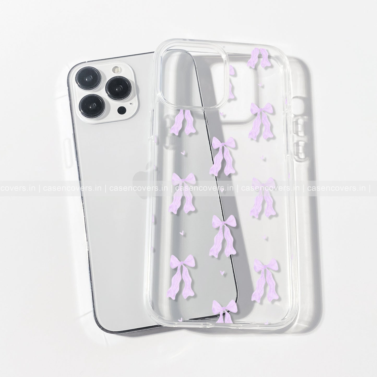 Cute Lavender Mini Heart & Bow Clear Case