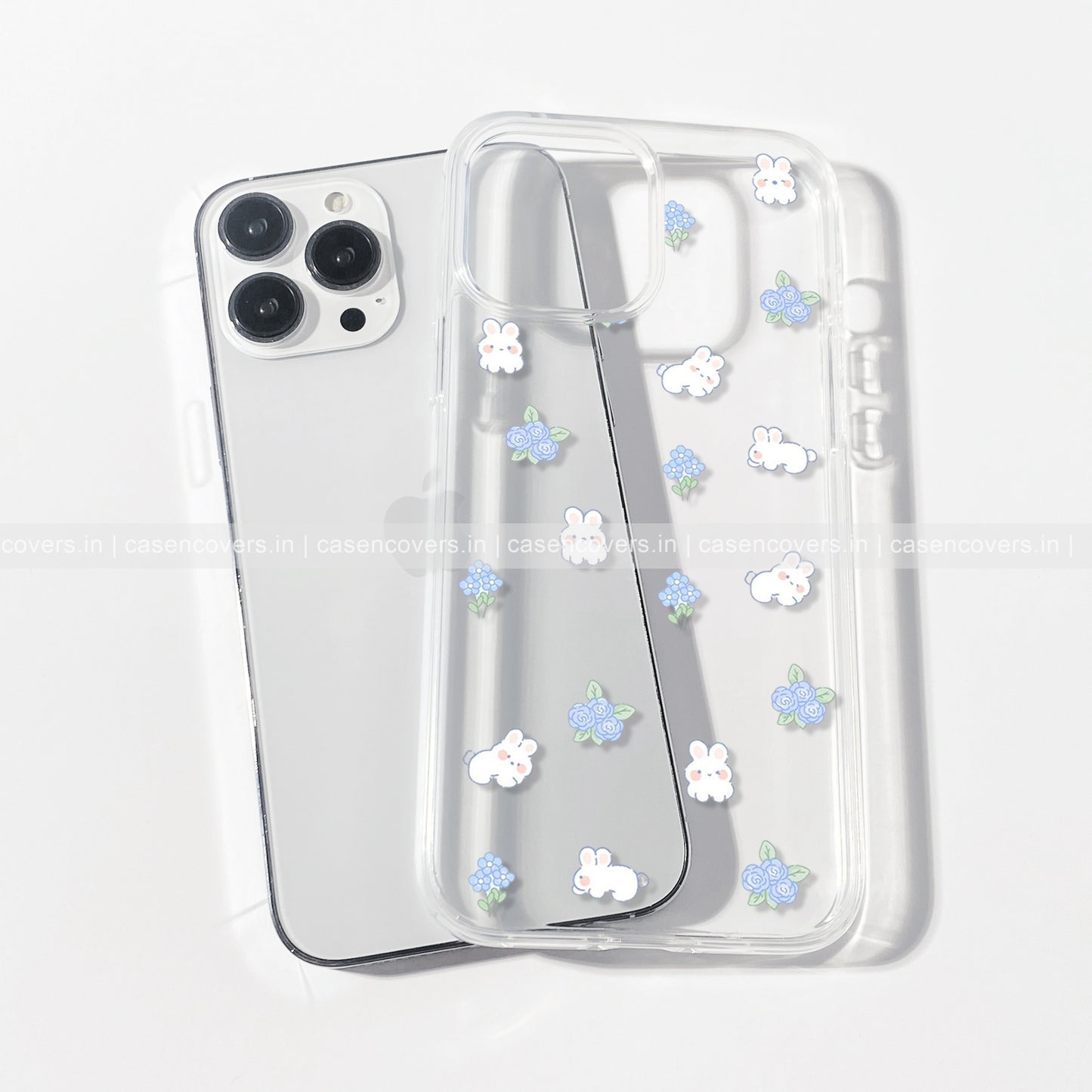 Cute Blue Berries & Bunny Clear Case