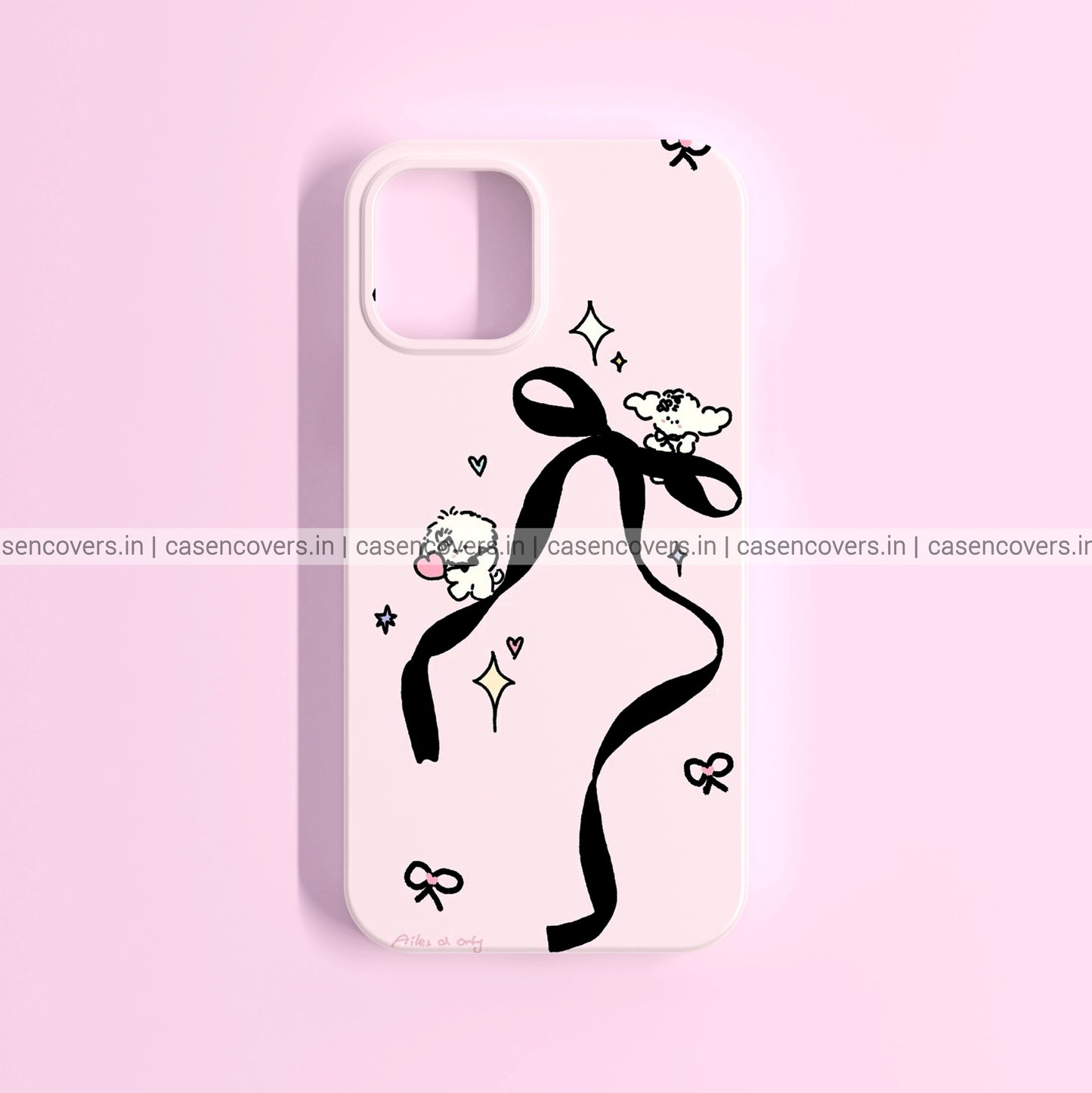 Aesthetic Black Bow with Pink Bunny Case