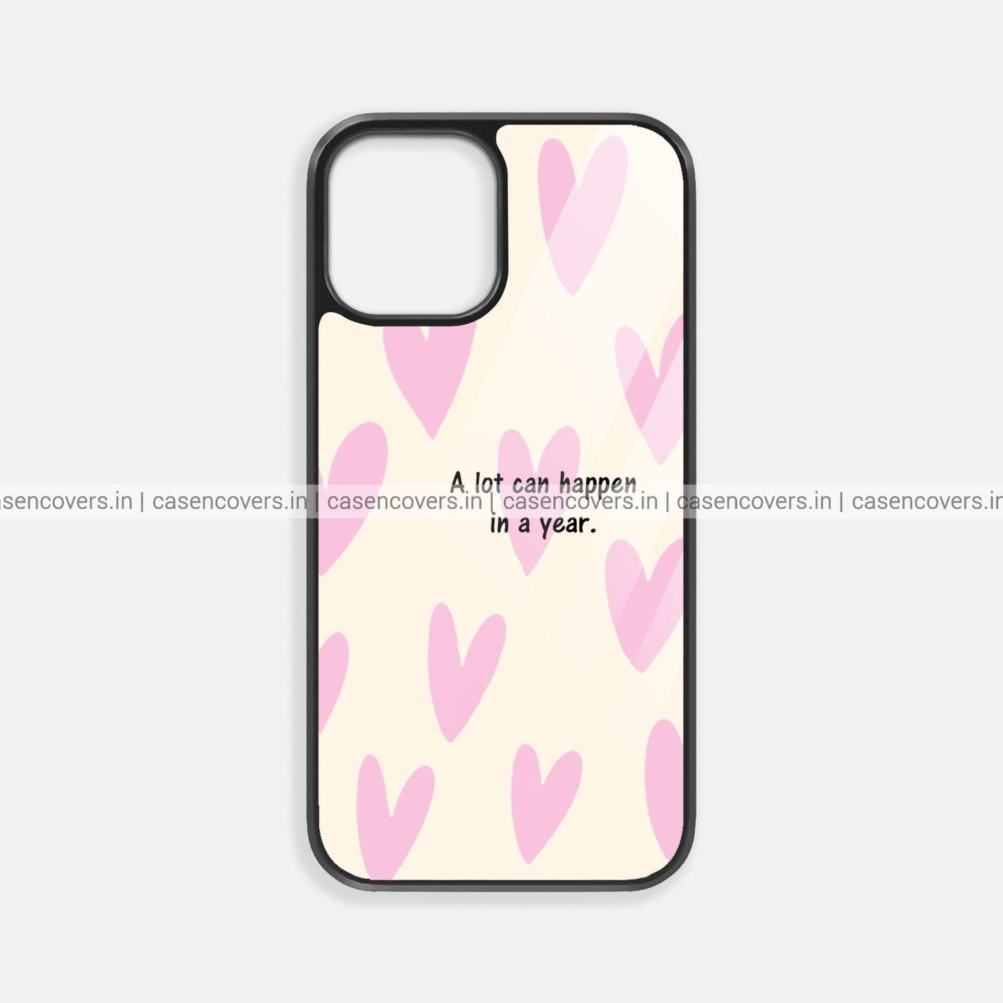 Beige Aesthetic Hearts Premium Glossy Phone Case