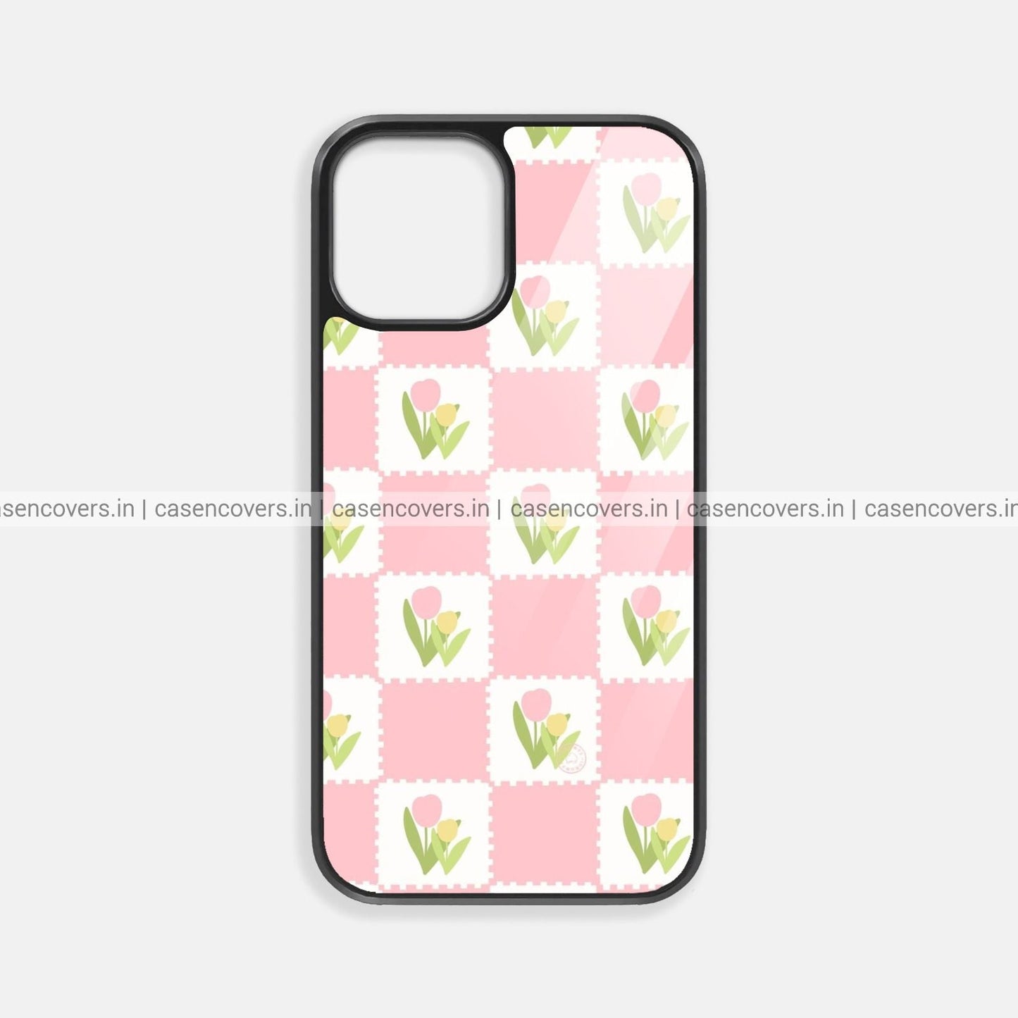 Peach Checks Floral Premium Glossy Phone Case