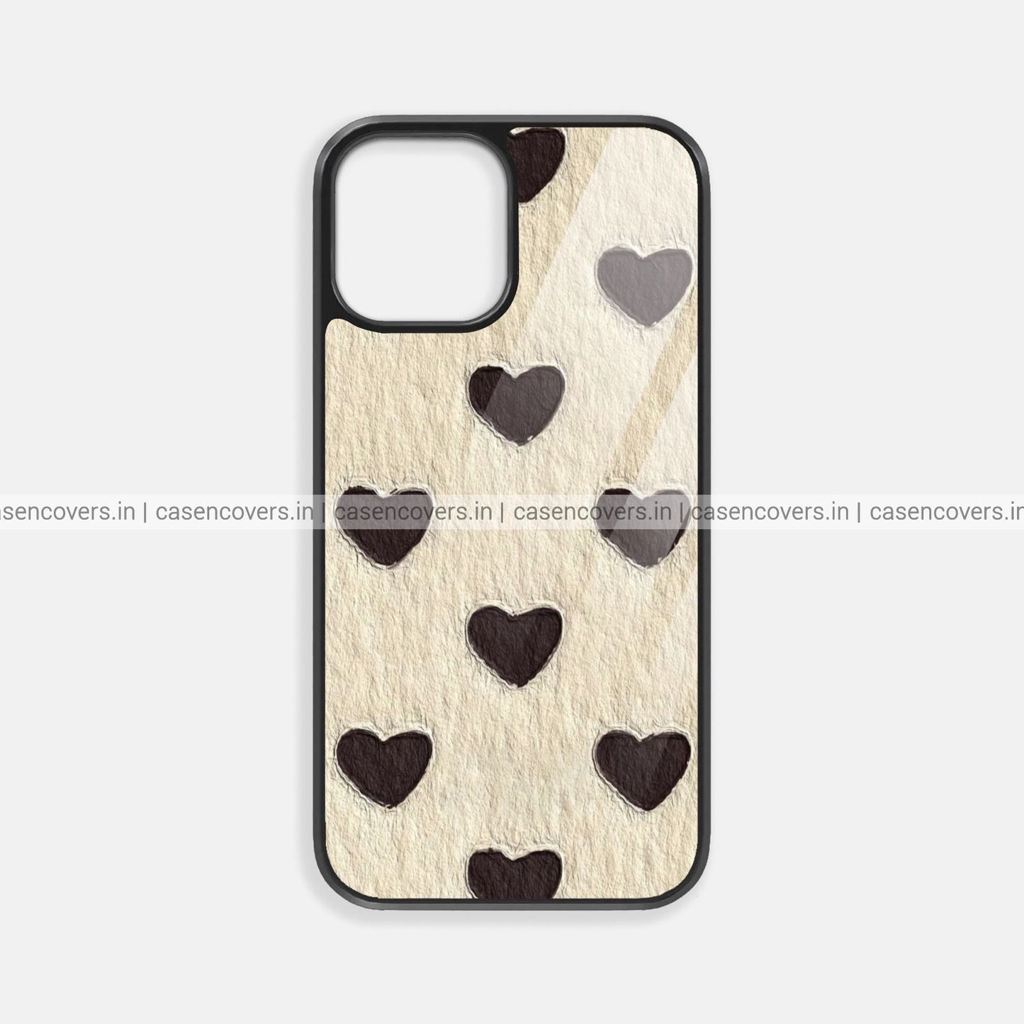 Aesthetic Beige Hearts Premium Glossy Phone Case