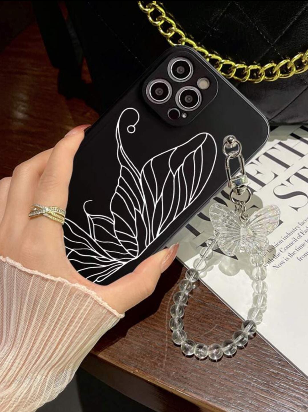 Black Aesthetic Butterfly Chain Case