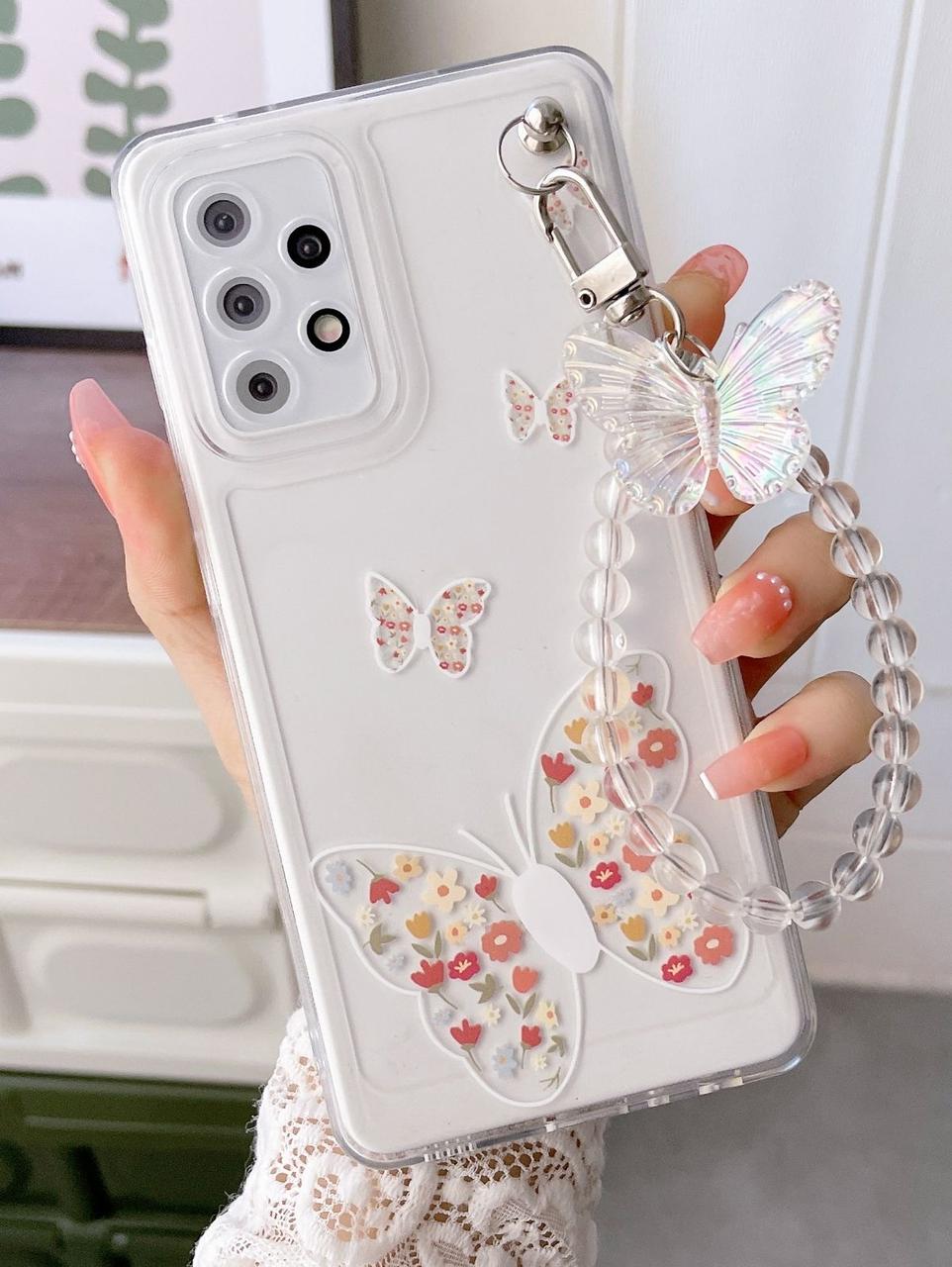 Aesthetic Trasparnt Butterfly Chain Phone Case