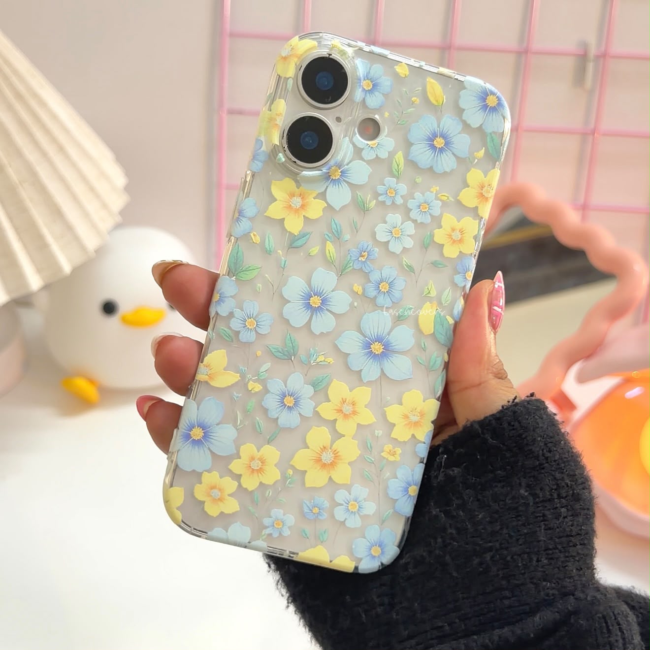 Blue & Yellow Meadow Bloom Floral Transparent Phone Case