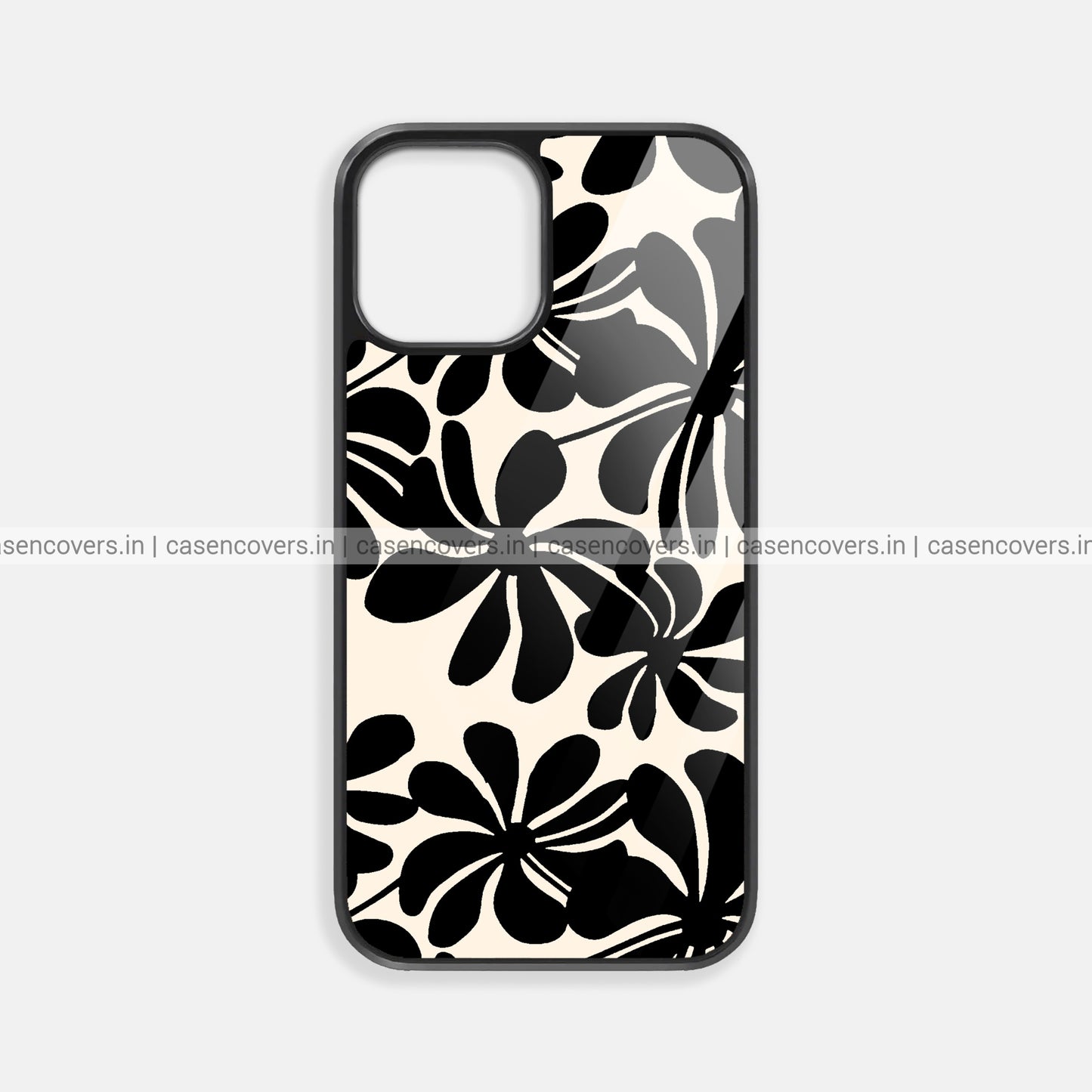 Black & Beige Floral Premium Glossy Phone Case