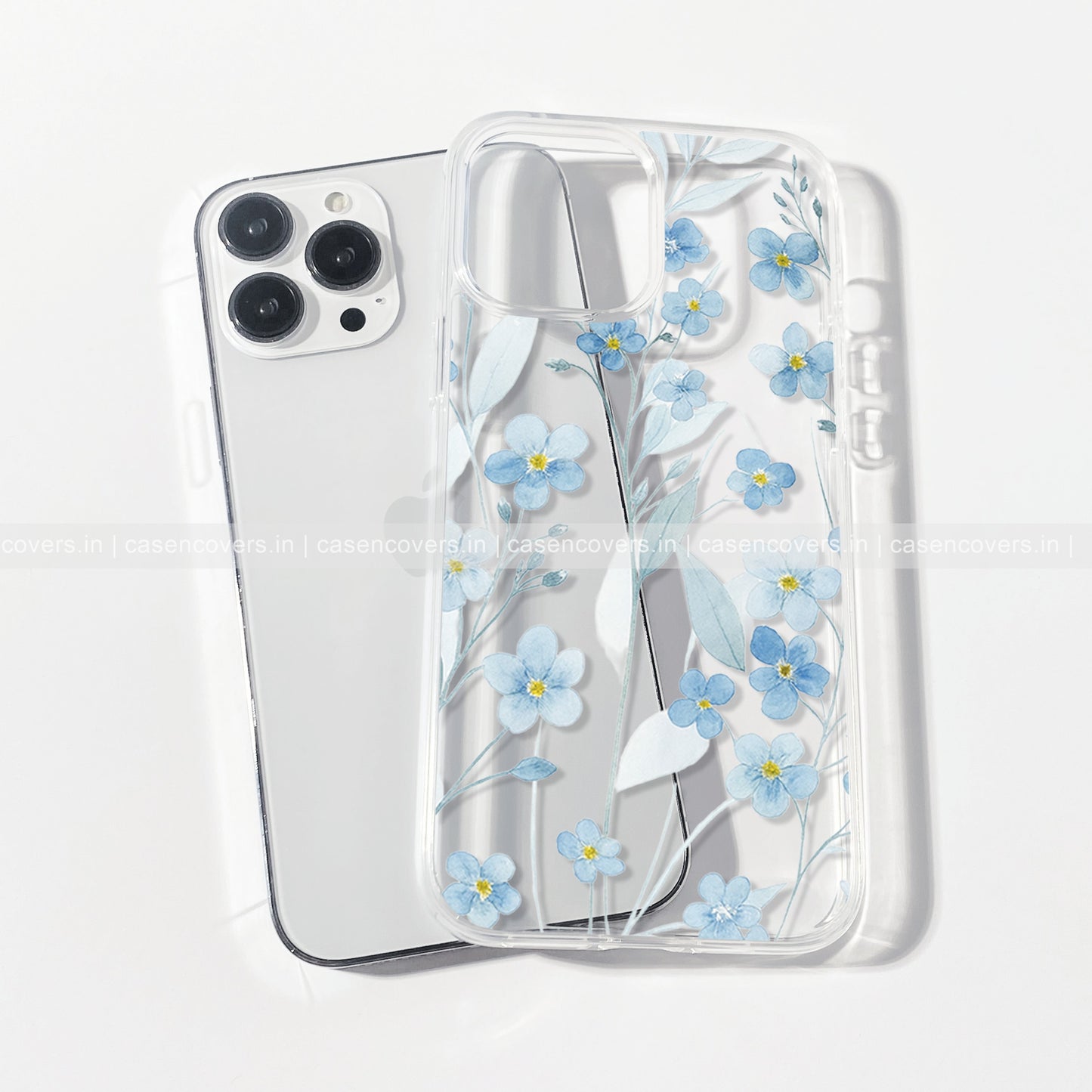 Blue Floral Aesthetic Clear Phone Case