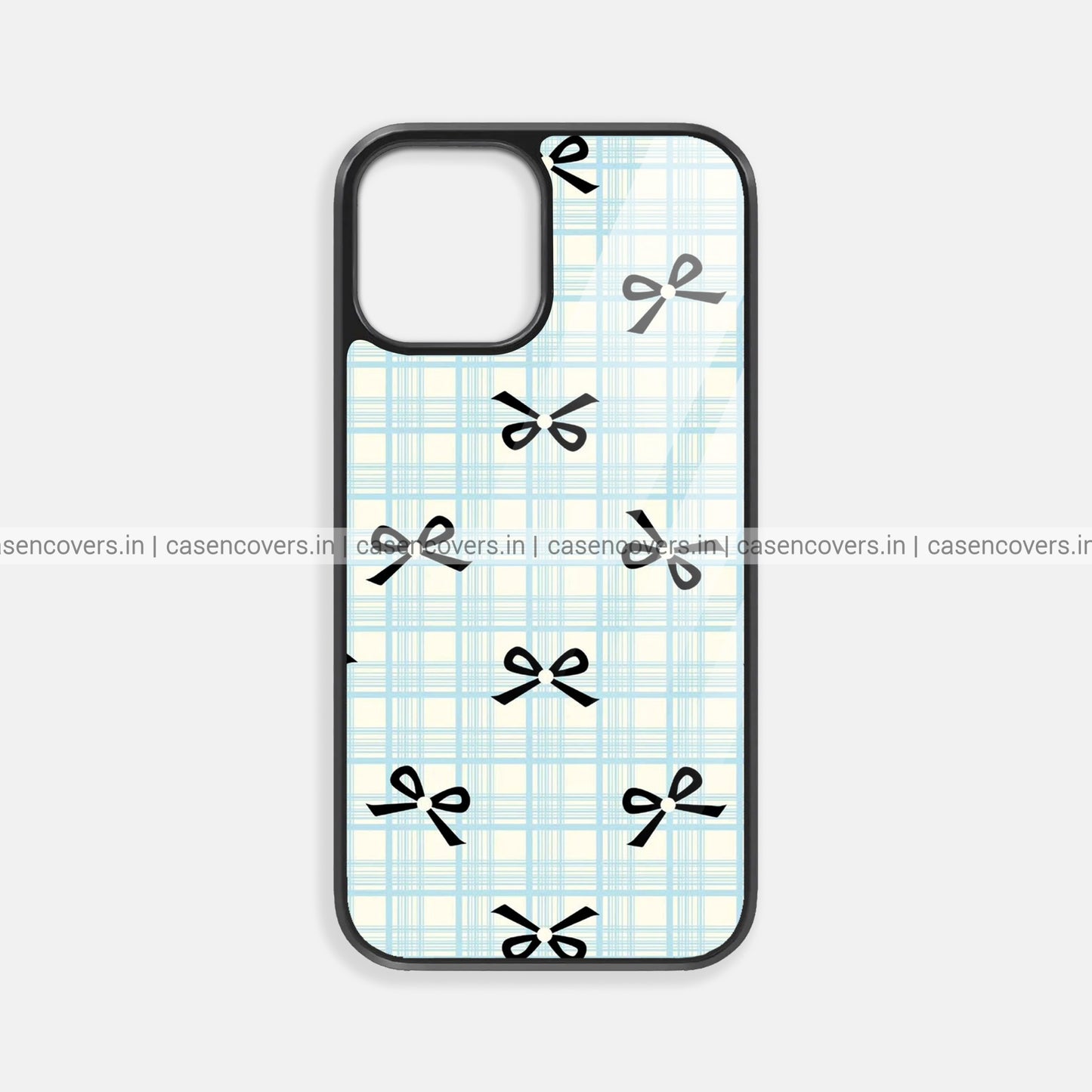 Cute Blue Gingham w Black Bows Phone Case