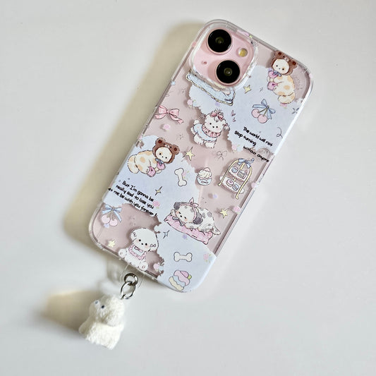 Pretty Puppy Phone Case with Hanging Plush Charm
