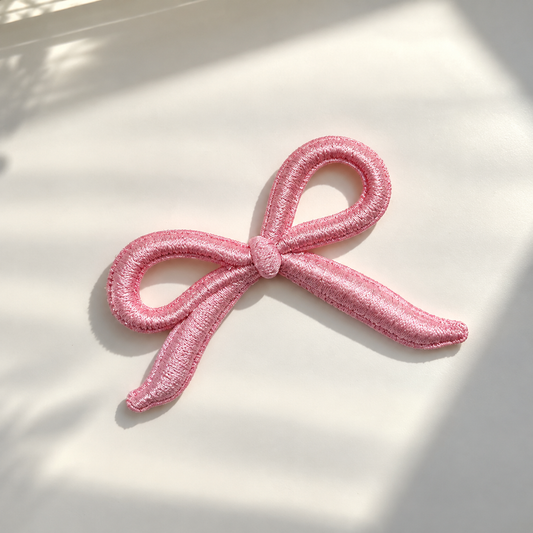 Pink Embroidered Bow Sticker For Phone Case