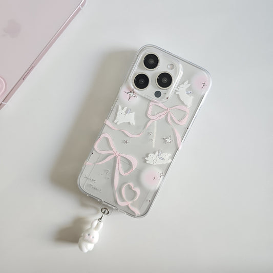 Clear Bunny Bow Phone Case with Charm