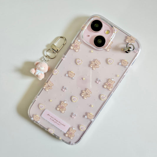 Cozy Bear Clear Case with Plush Hanging Charm