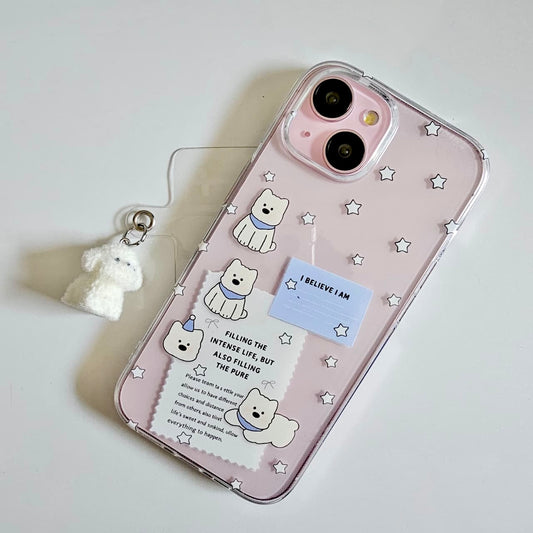 Cute Puppy Phone Case with Hanging Plush Charm