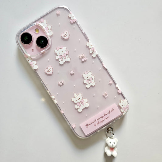 Pretty Teddy Phone Case with Hanging Teddy