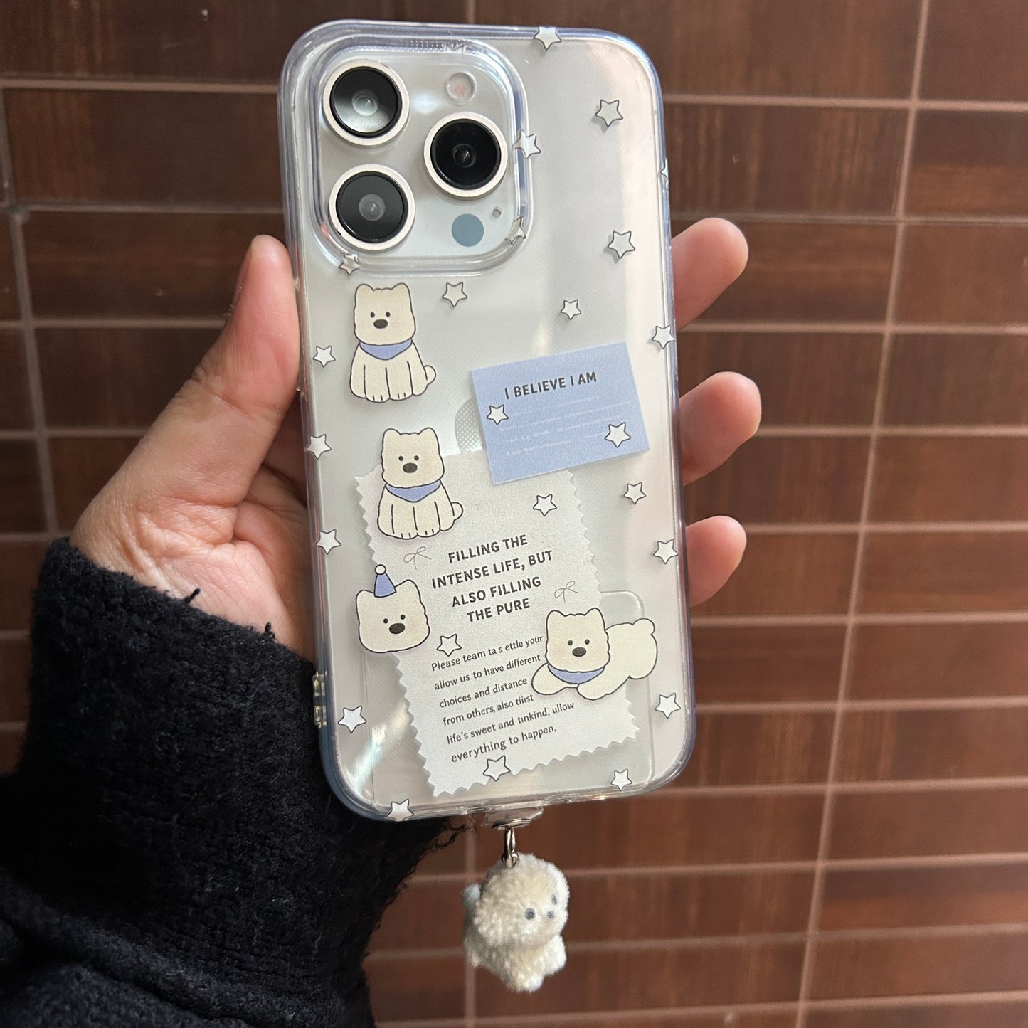 Cute Puppy Phone Case with Hanging Plush Charm