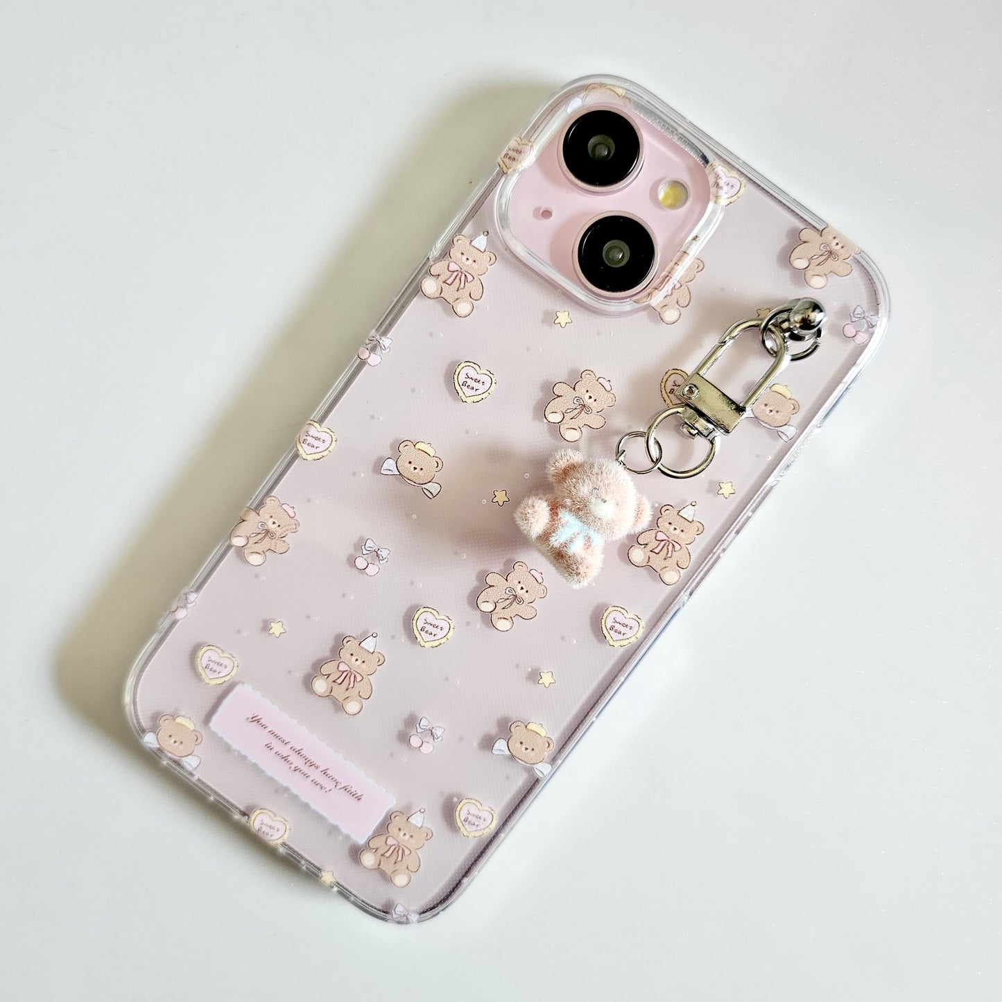 Cozy Bear Clear Case with Plush Hanging Charm