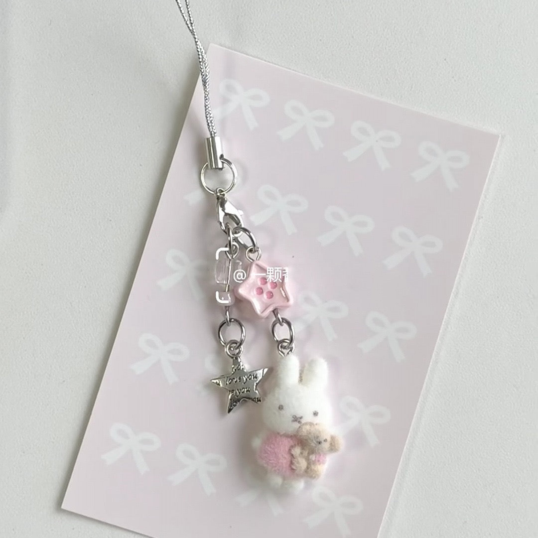 Pinky Bunny Love Bear Charm Strap
