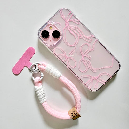 Blush Bow Charm Phone Case with Pink Wrist Strap