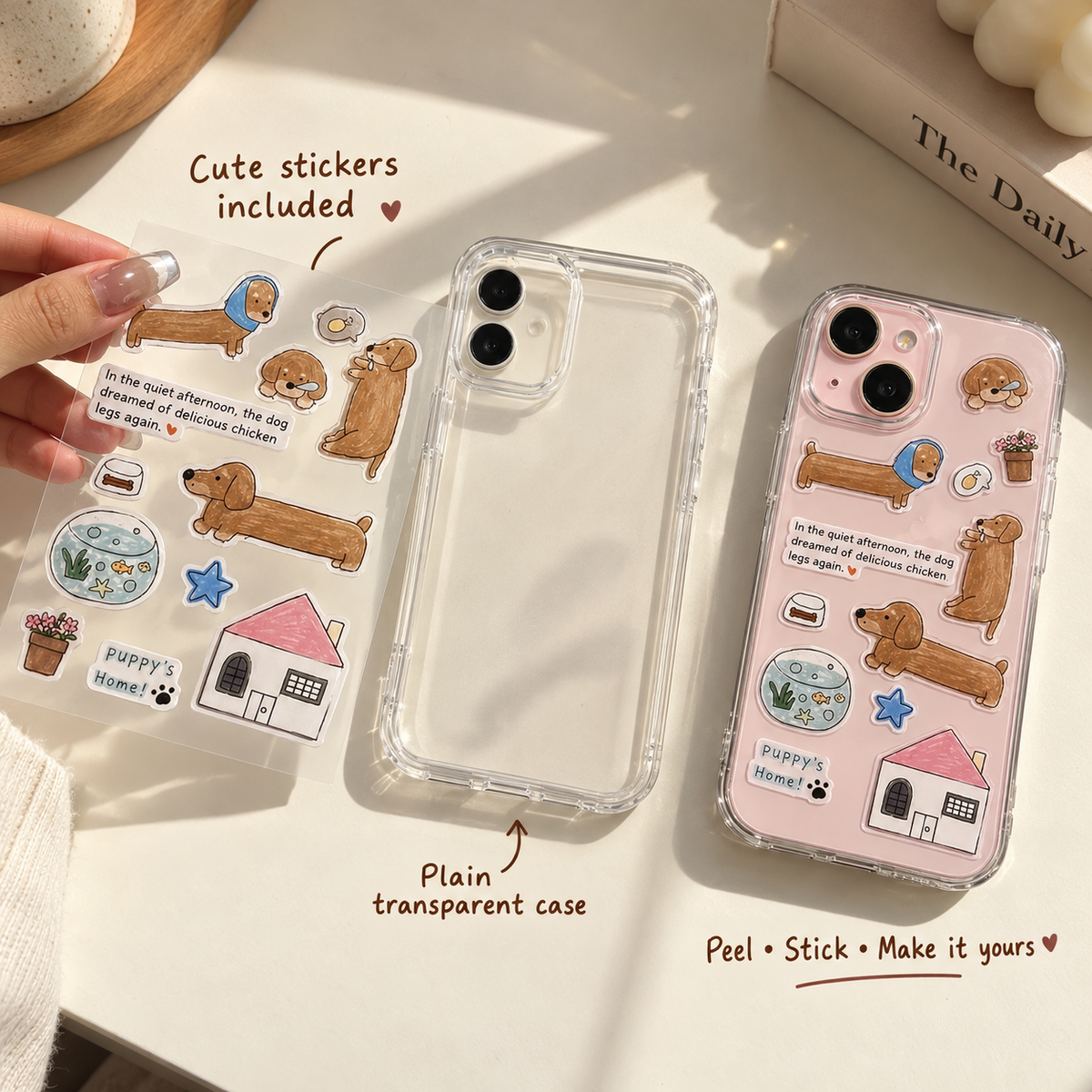 Cute Dog 3D Stickers Clear Phone Case