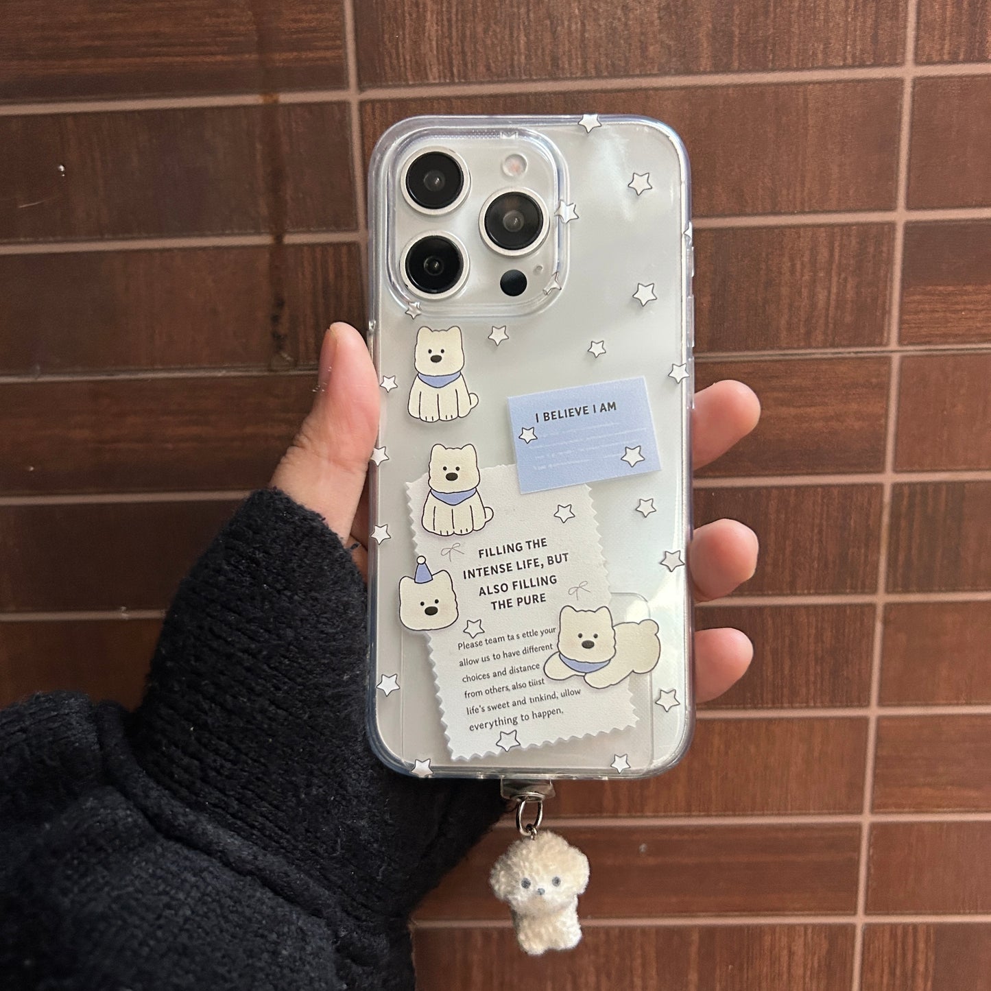 Cute Puppy Phone Case with Hanging Plush Charm