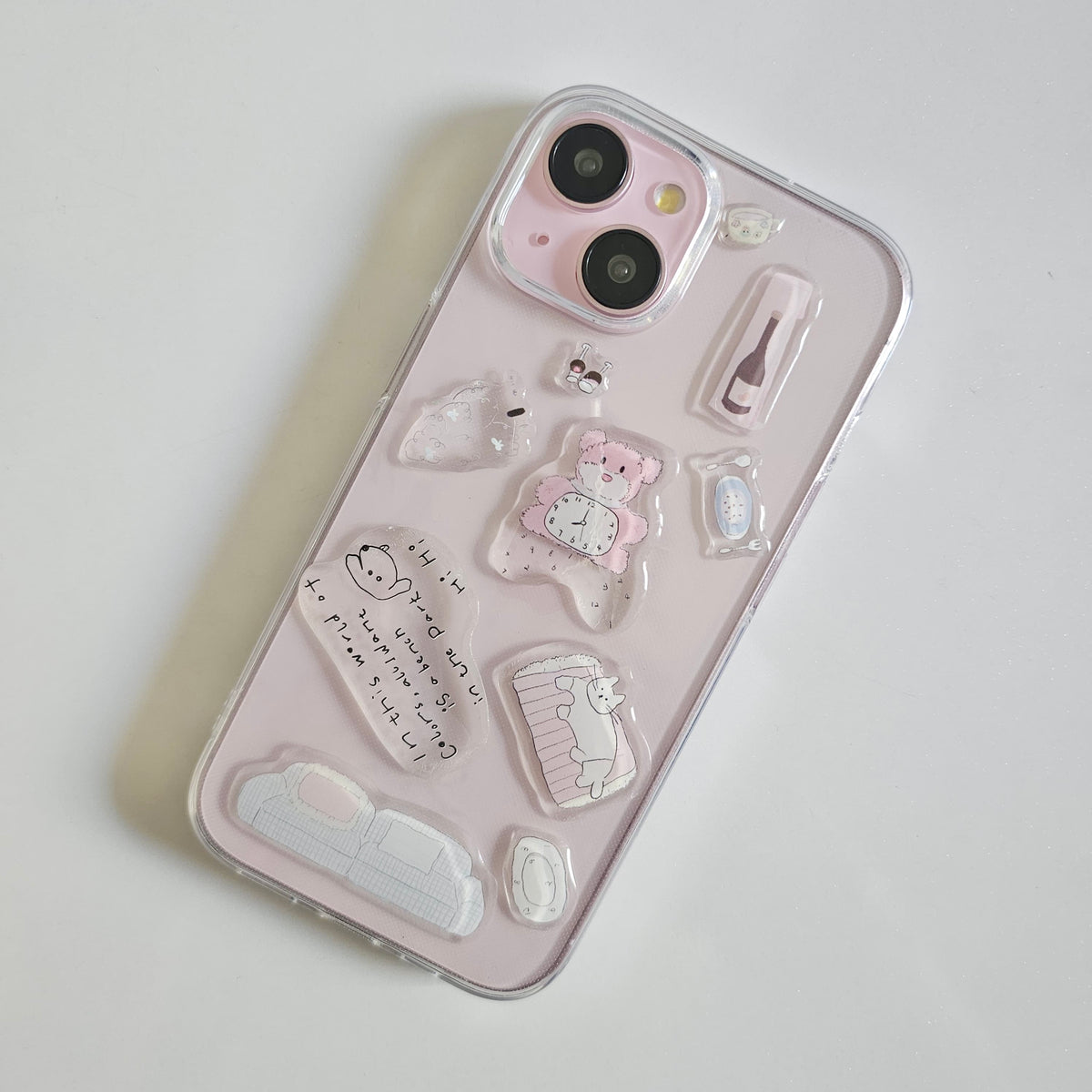 Cute Pink Teddy 3D Stickers Clear Phone Case