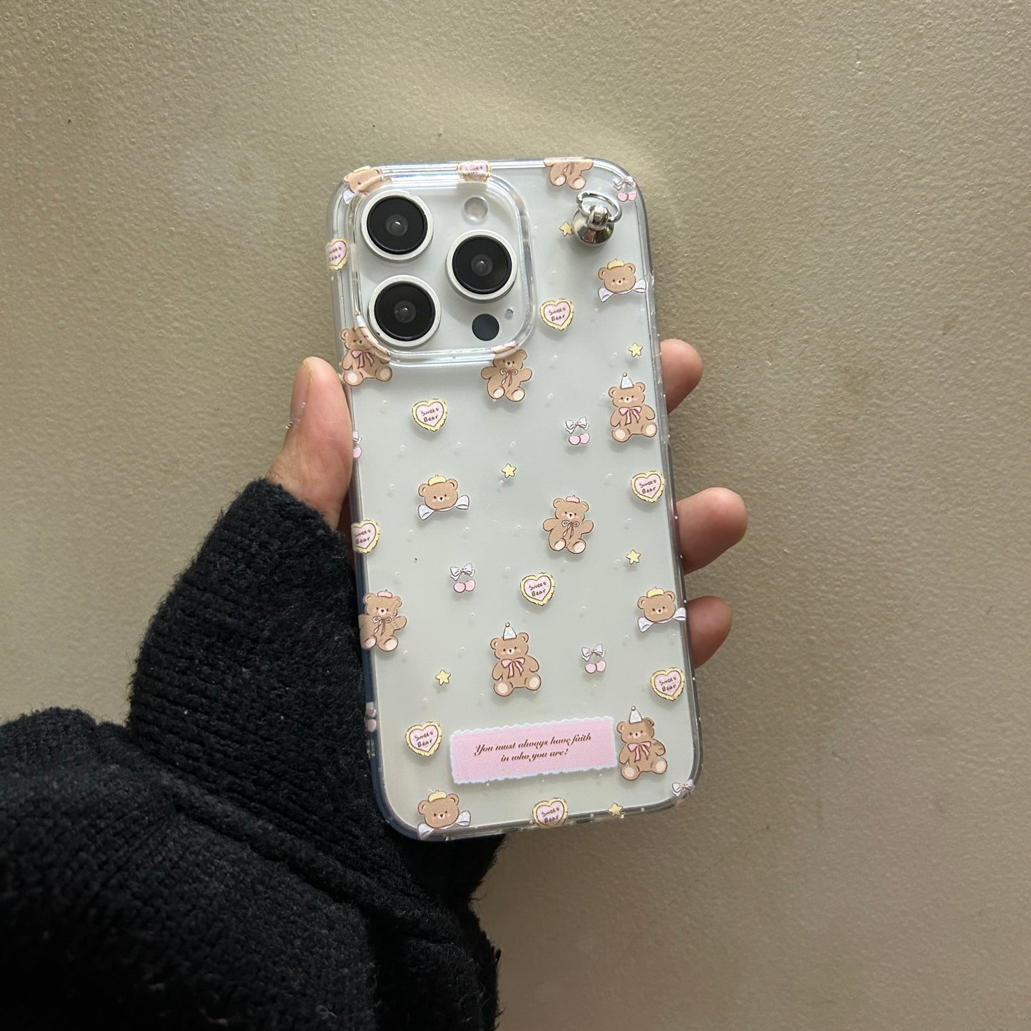Cozy Bear Clear Case with Plush Hanging Charm