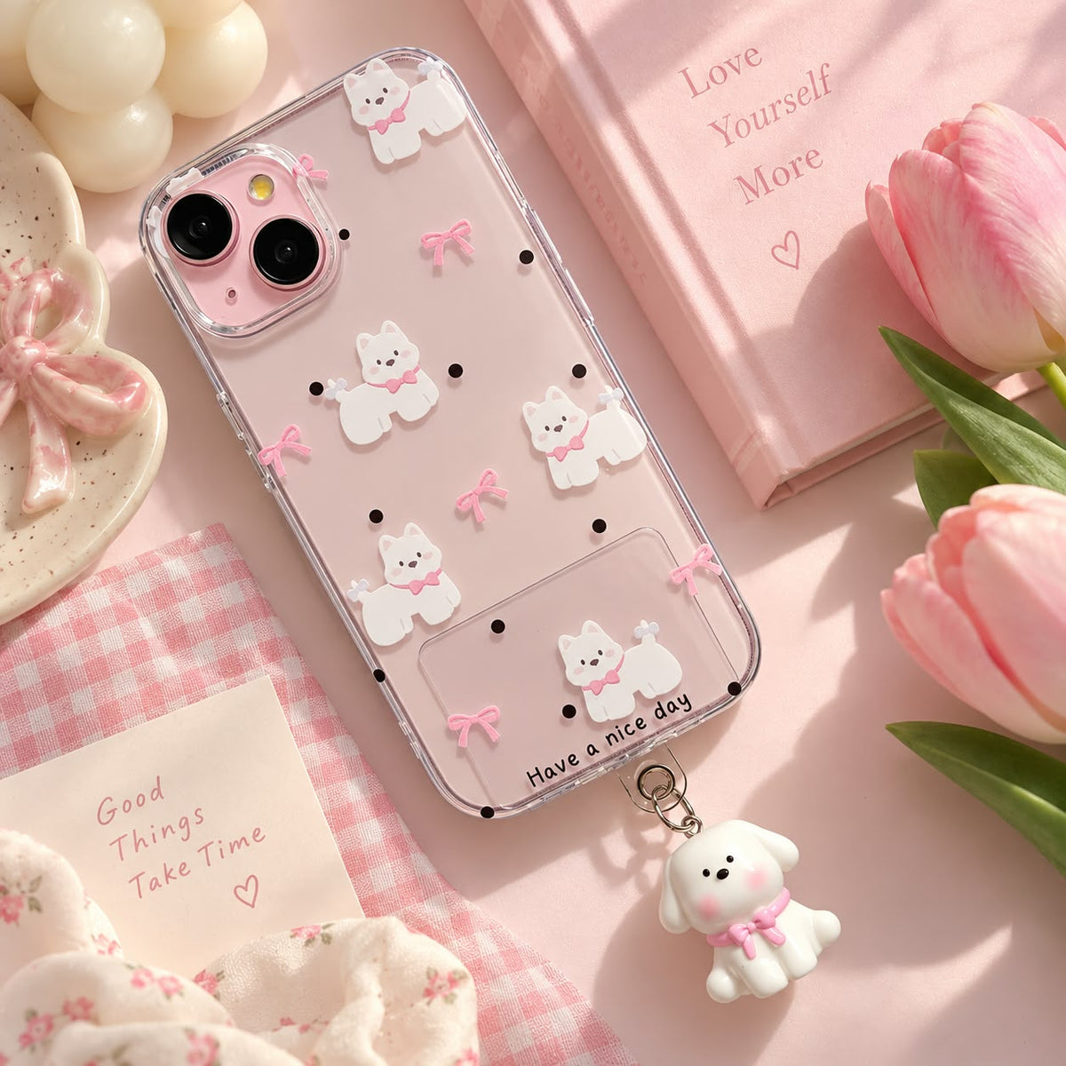 Cute Hanging Puppy Clear Phone Case