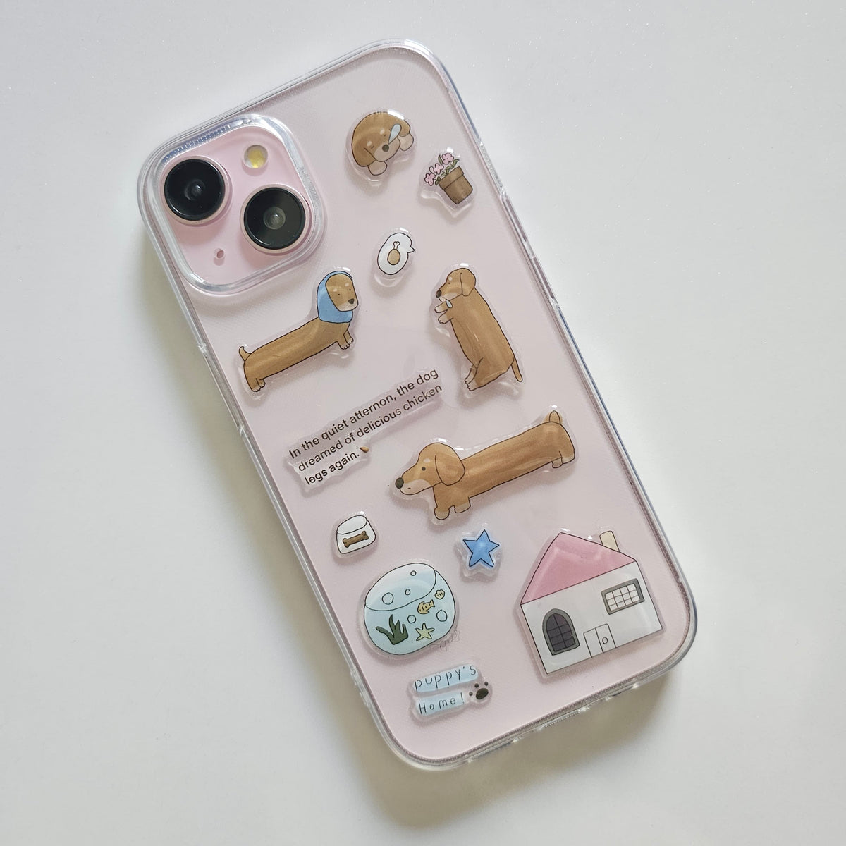 Cute Dog 3D Stickers Clear Phone Case
