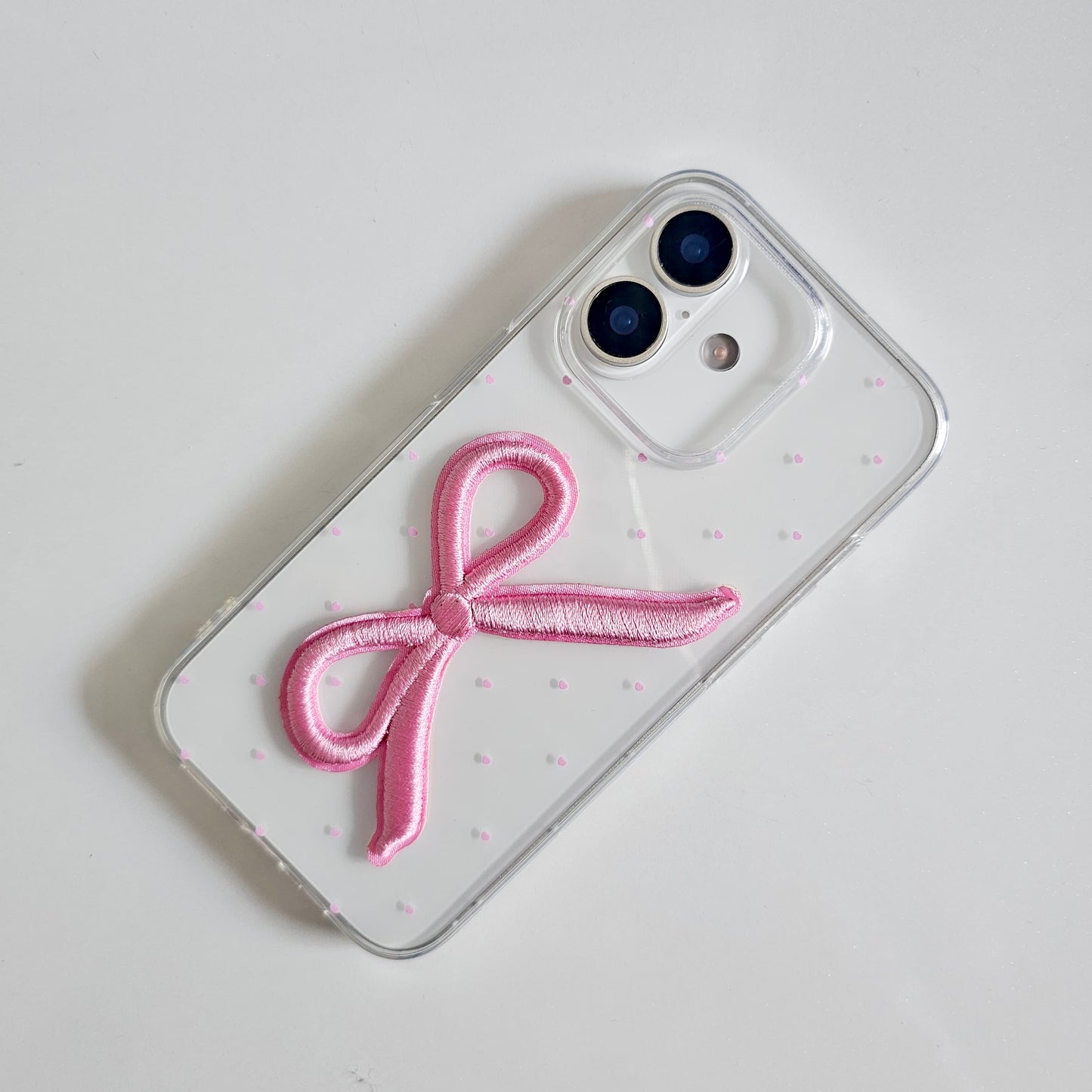Pink Rose Clear 3D embroidered Bow Case