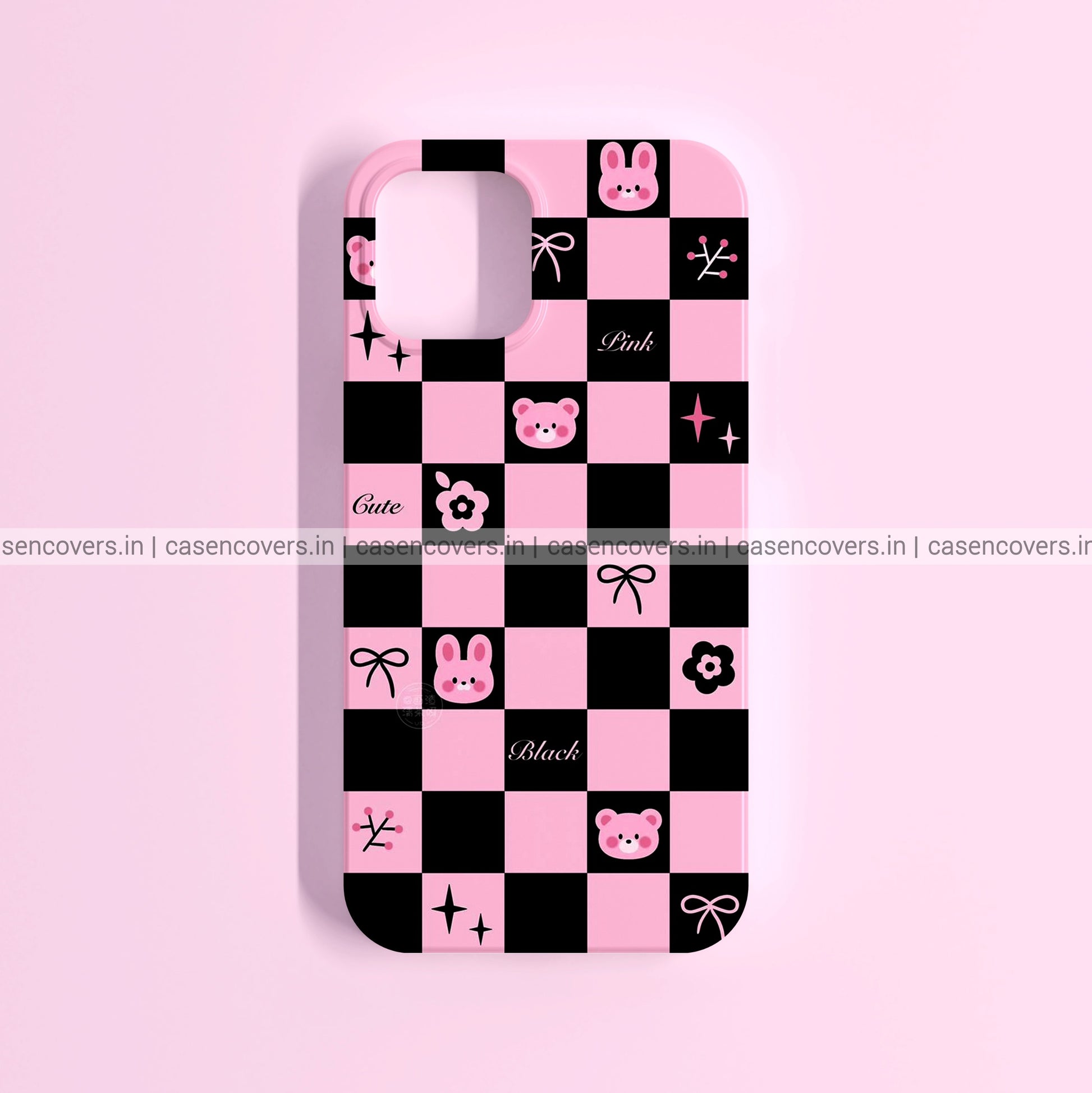 Pretty Black Pink Bow Bunny Case1