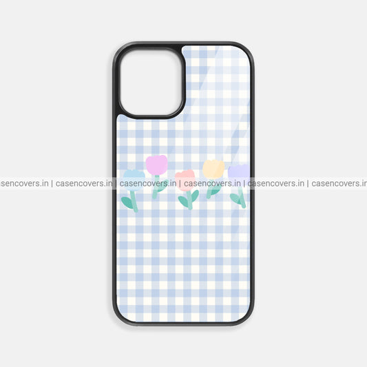 Aesthetic Blue Checks Premium Glossy Phone Case