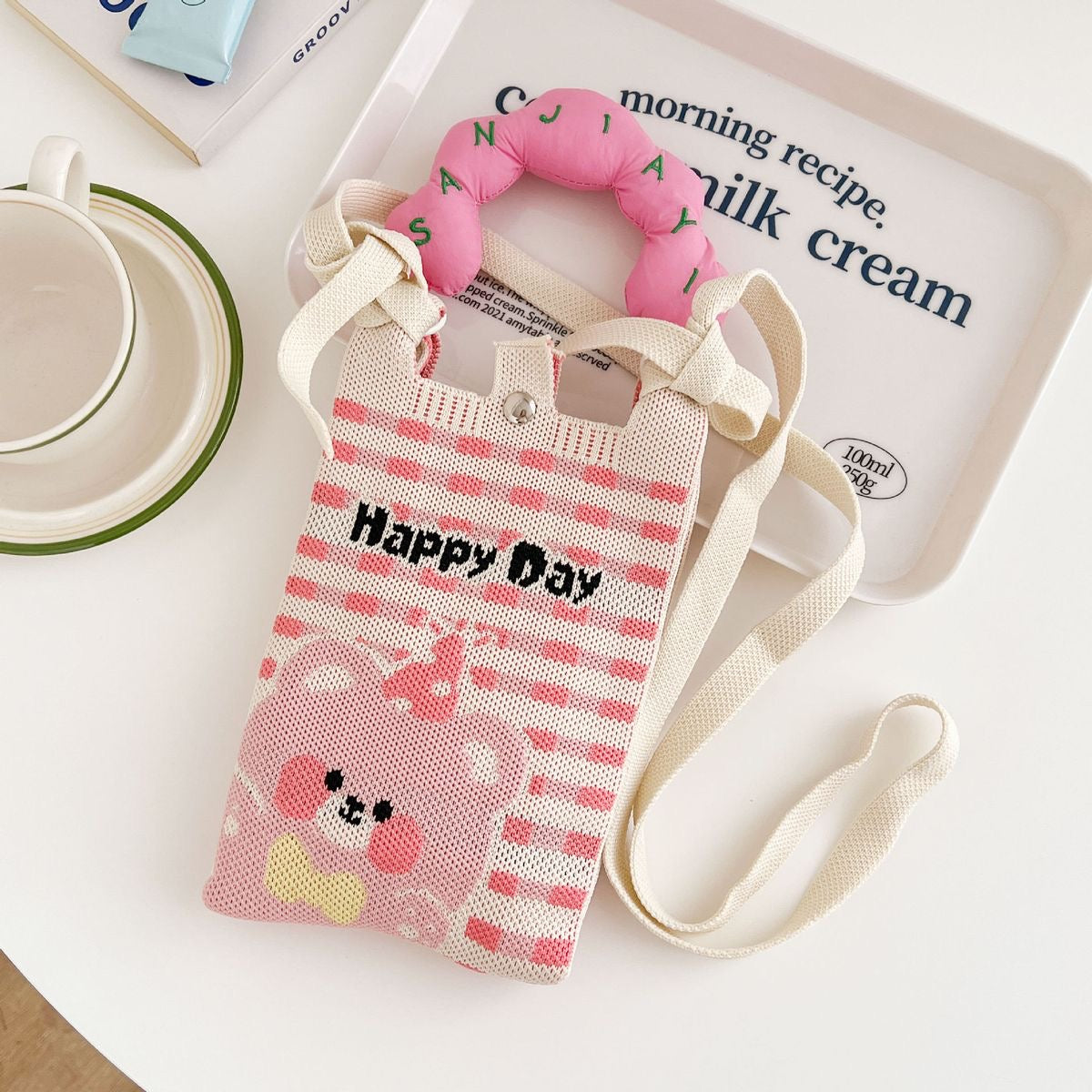 Viral Korean Pink Teddy Mobile Sling Pouch