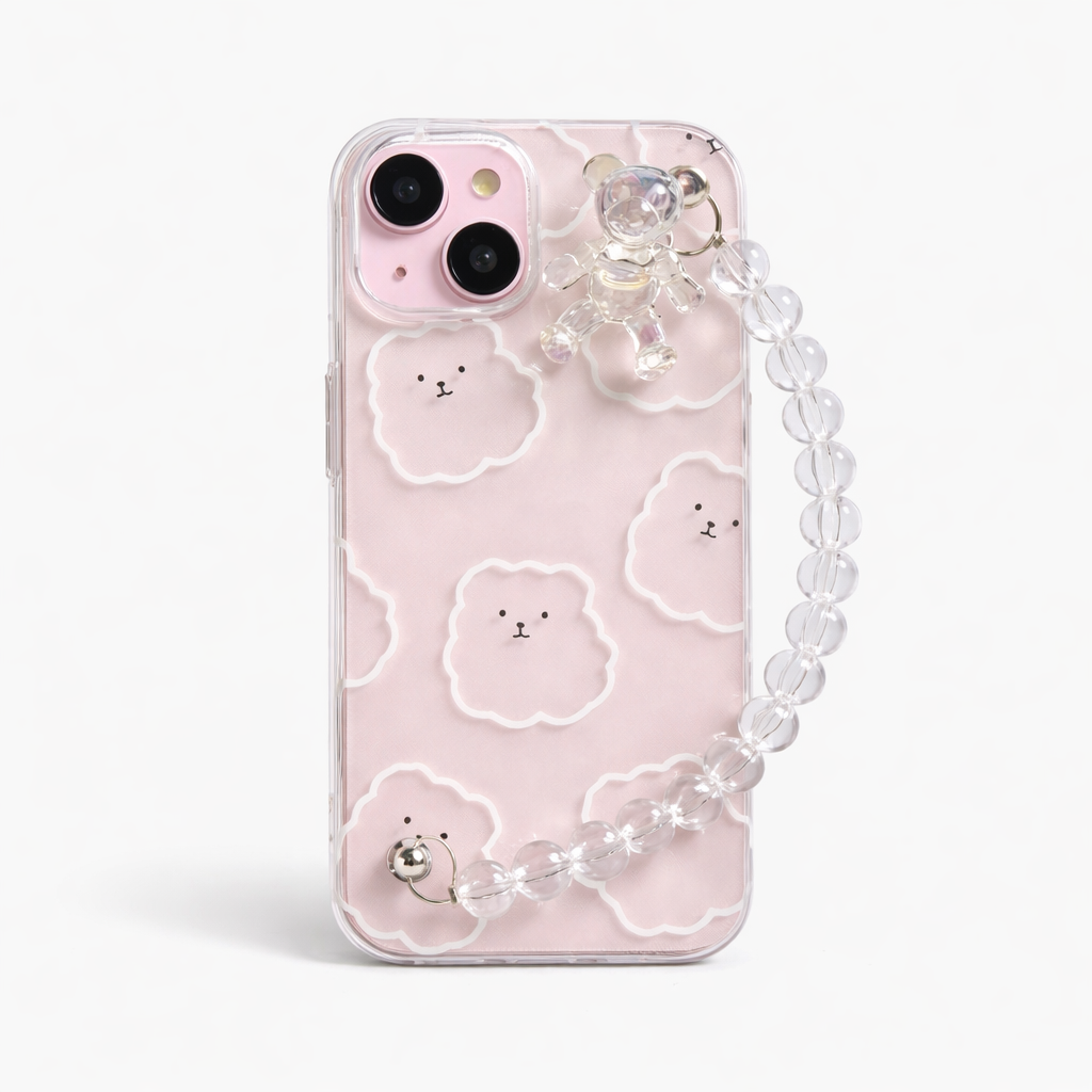 Aesthetic cloud clear teddy chain case