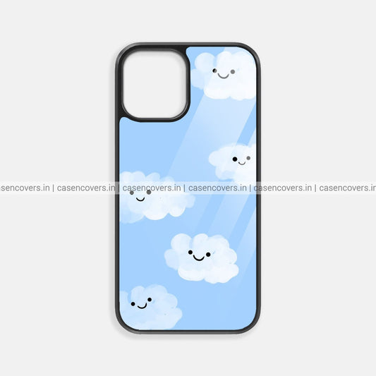 Aesthetic Smiley Clouds GLass Case
