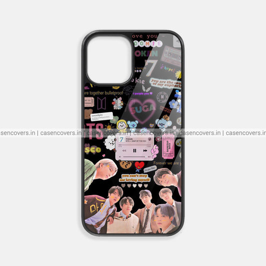 Black Sticker BTS Glass Phone Case