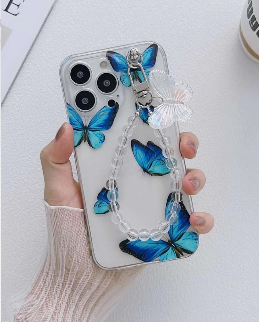 Blue Aesthetic Butterfly Chain Case