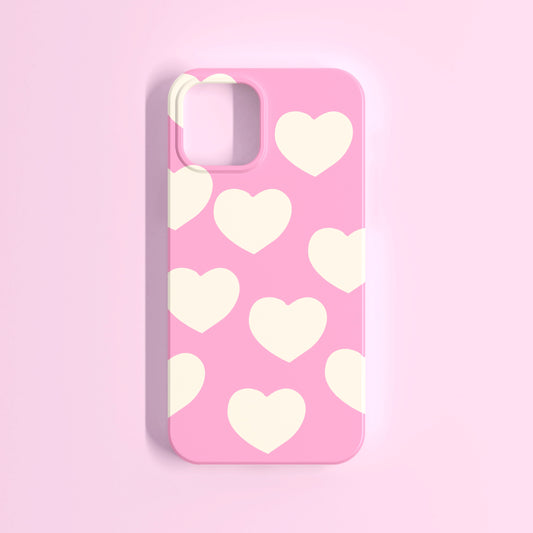 Aesthetic Pink Case with Beige Hearts