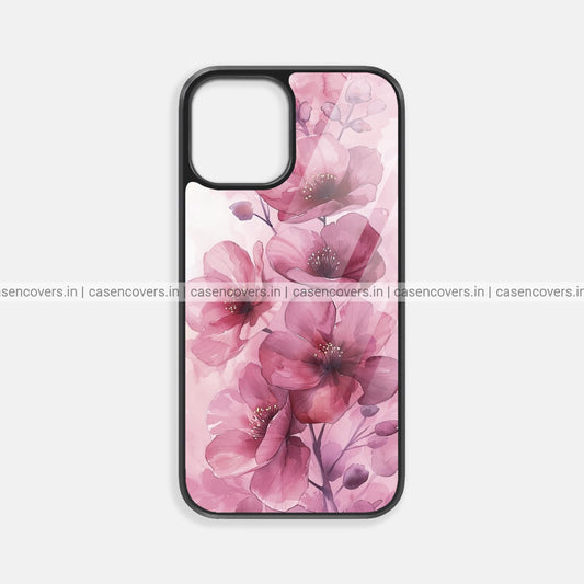 Pink Floral Glass Case