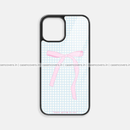 Blush Bow Plaid Premium Glossy Phone Case