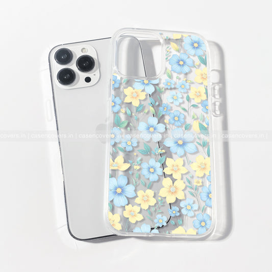 Blue & Yellow Meadow Bloom Floral Transparent Phone Case