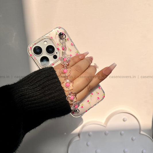 Vogue Pink Floral Chain Phone Case