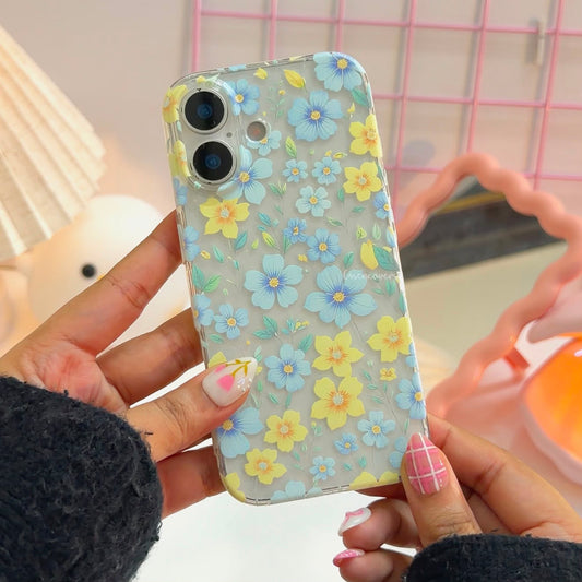 Blue & Yellow Meadow Bloom Floral Transparent Phone Case