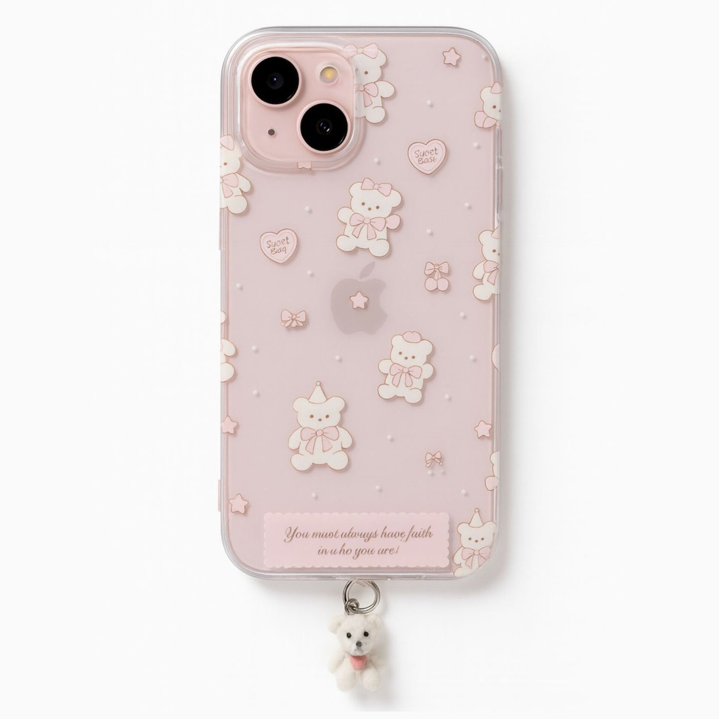 Pretty Teddy Phone Case with Hanging Teddy