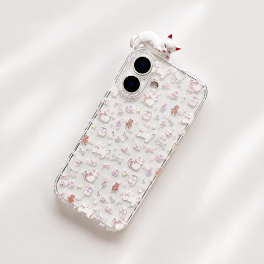 Pastel Kawaii Cat Phone Case With Cute Cat Topper